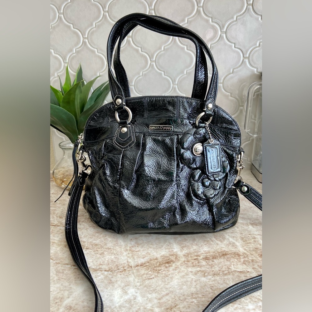 🖤 COACH POPPY BLACK PATENT LEATHER CROSSBODY-STYLE 16491 🖤